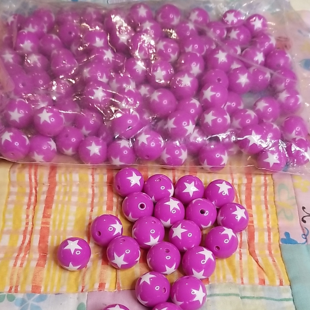 Purple Star Beads 20mm Chunky Beads Bubblegum Beads Full Bag Approx 90 Beads